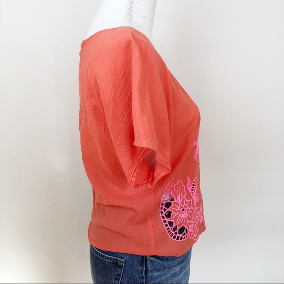 Jun & Ivy Red Pink Floral Embroidered Eyelet Shirt - Picture 4 of 7